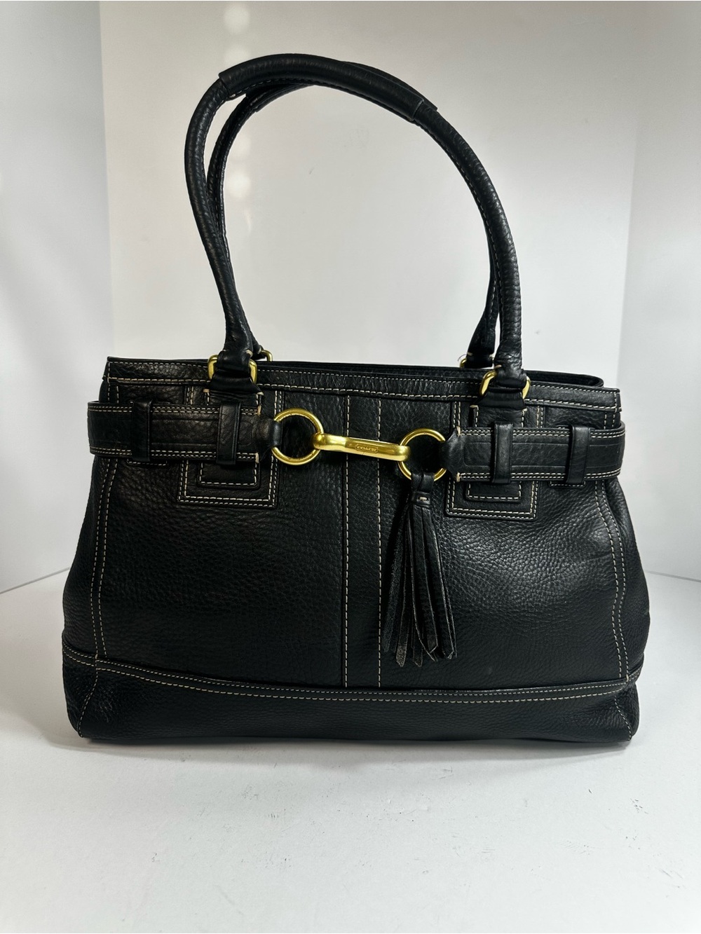Coach Bag Hampton Pebbled Leather Black Shoulder Bag Purse.